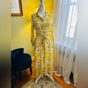 Banana Republic Yellow Floral Button-Front Maxi Dress